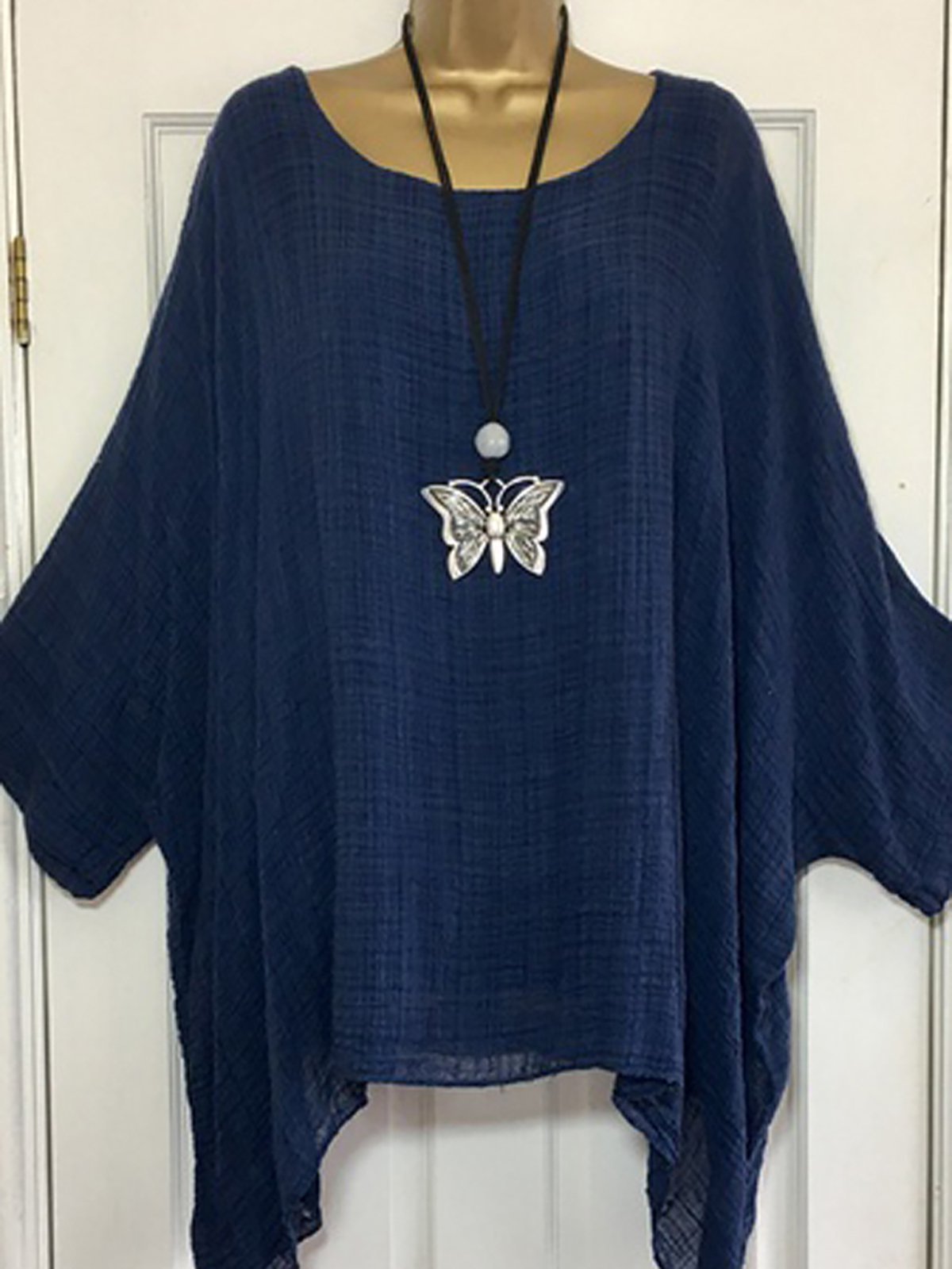 Linen Batwing Sleeve Cotton-Blend Loose Casual Top
