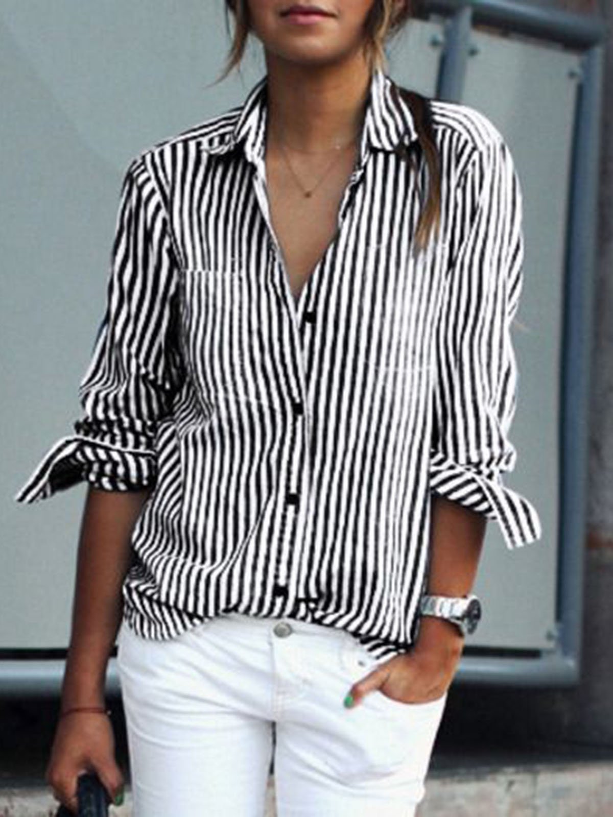 Striped Casual Loose Cotton Blouses