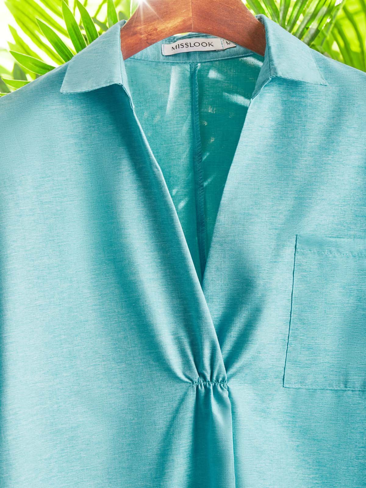 Casual V Neck Solid Blouses