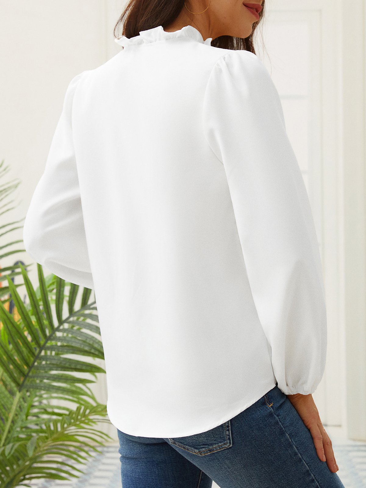 Polyester Fibre V Neck Floral Loose Blouses