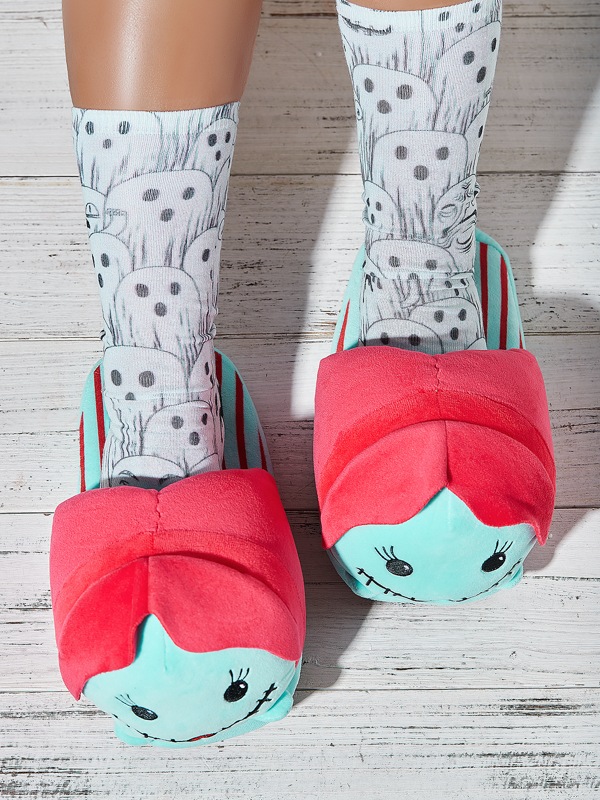 Women Halloween Spring Party Split Joint Flat Heel Closed Toe Fabric Rubber Toe-covered Slippers Living Room Slippers