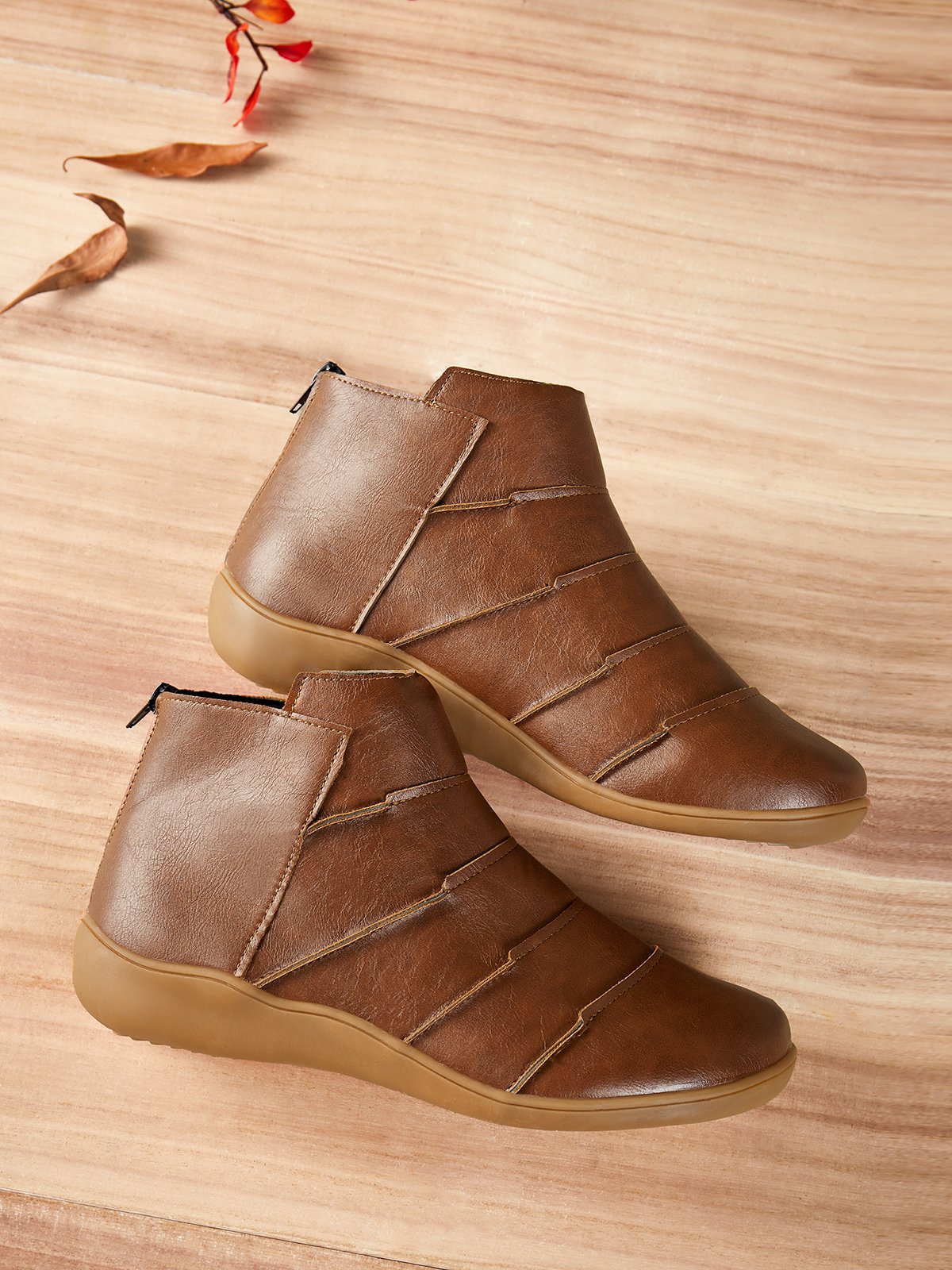 Pure Color Zipper Retro Booties