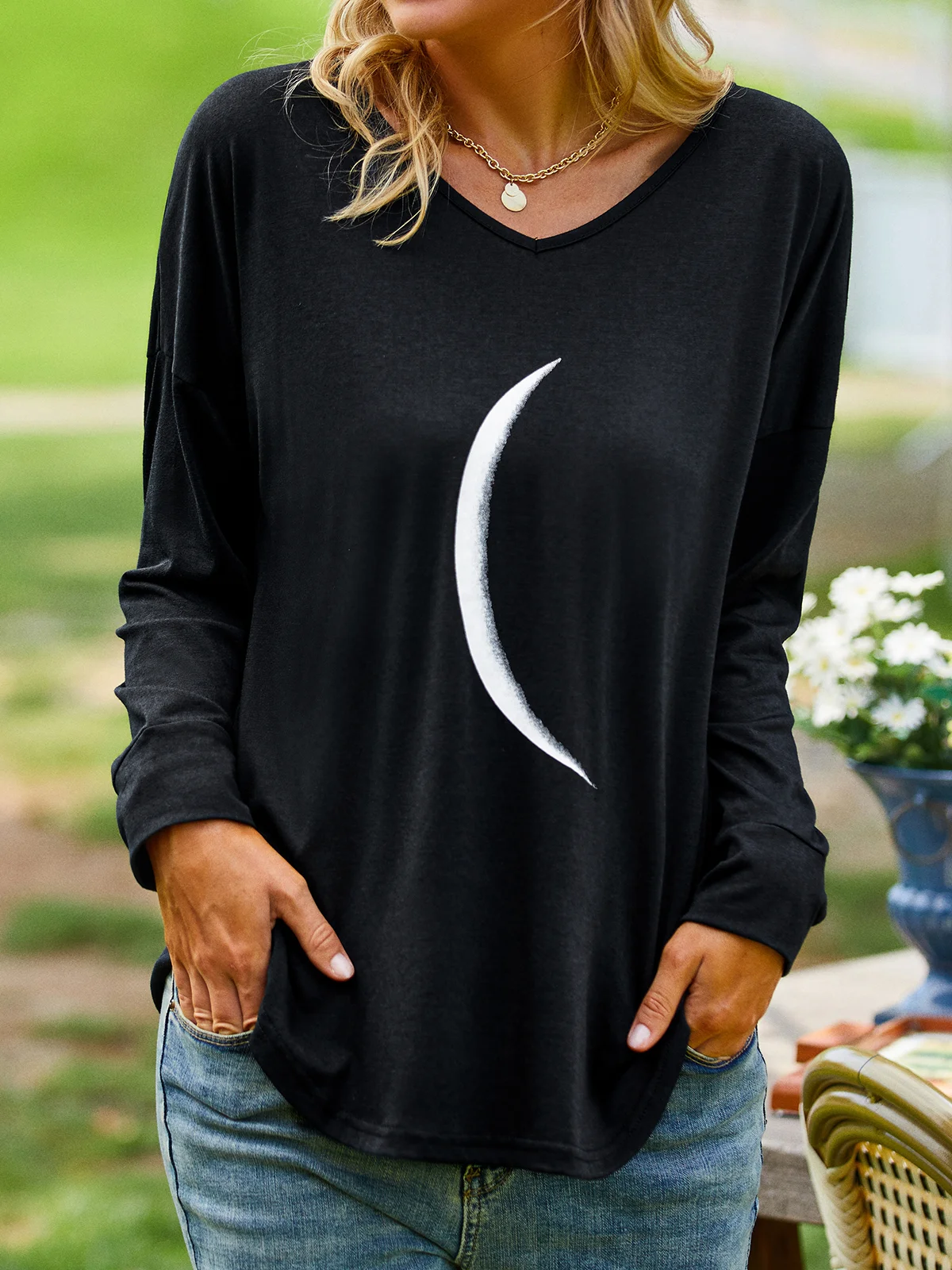 Women Plain Summer Casual Micro-Elasticity Daily Standard Long sleeve H-Line Regular T-shirt