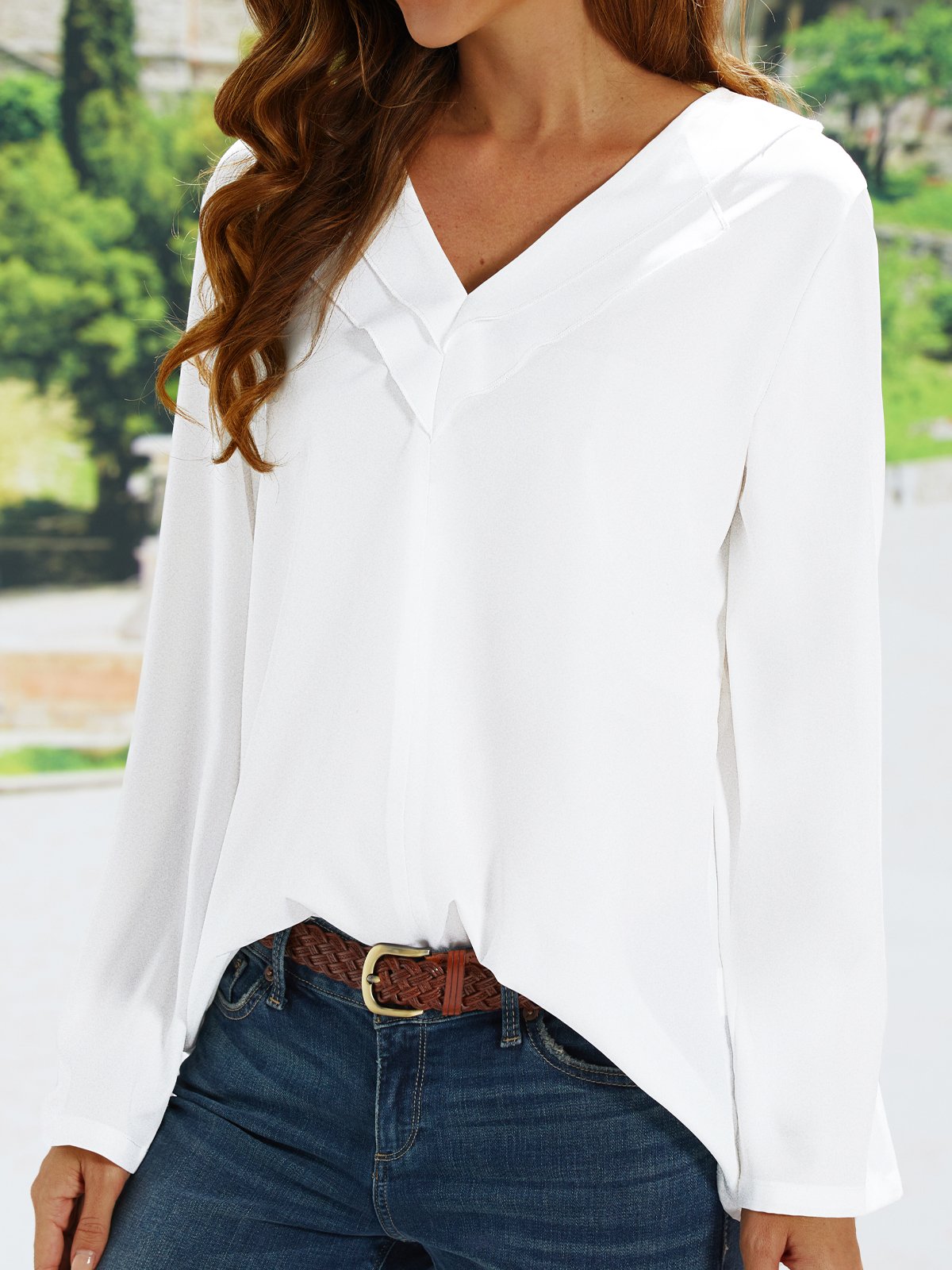 Loose V Neck Casual Blouses