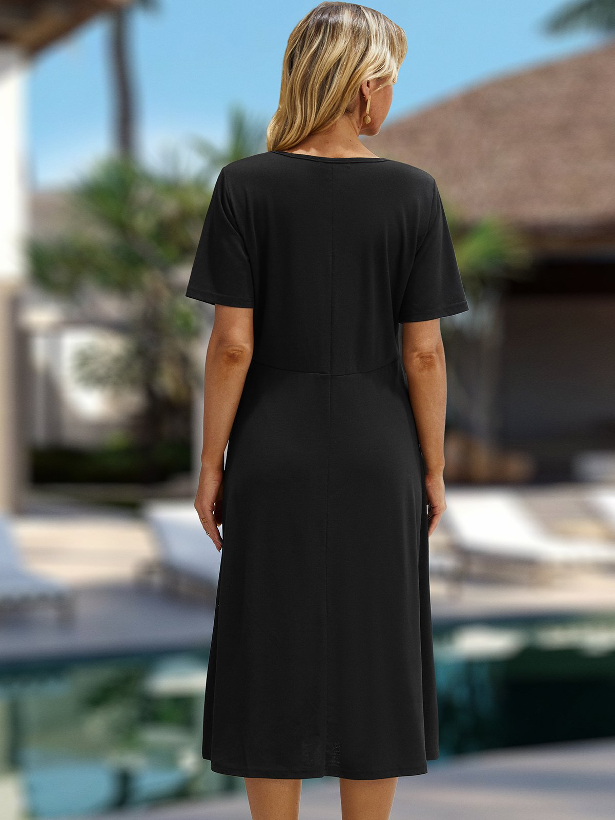 Casual V Neck Jersey Midi