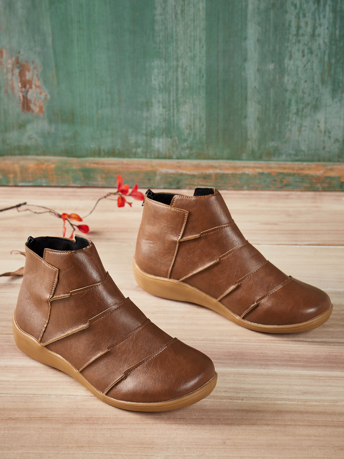 Pure Color Zipper Retro Booties