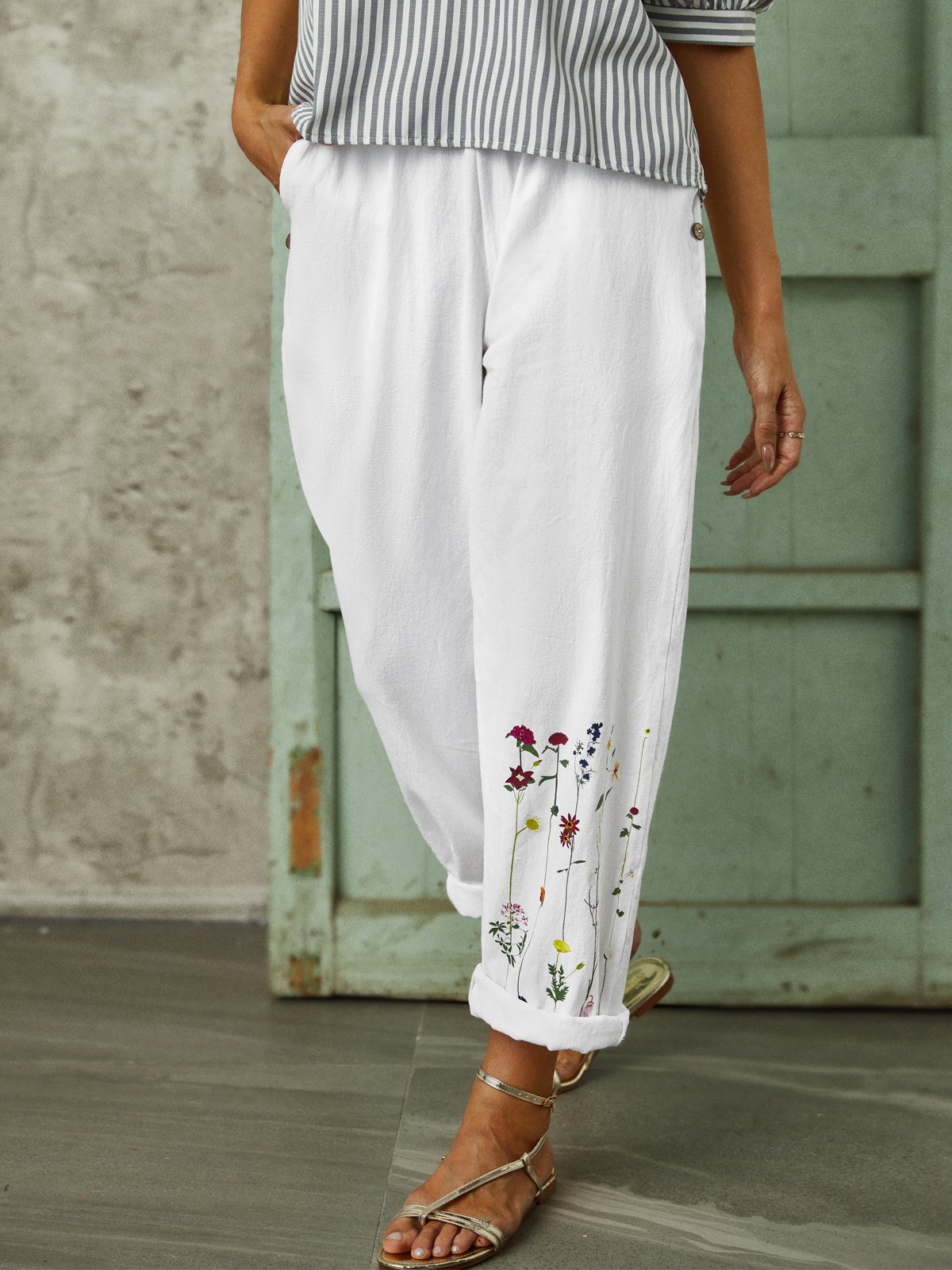 Cotton Floral Casual Trousers