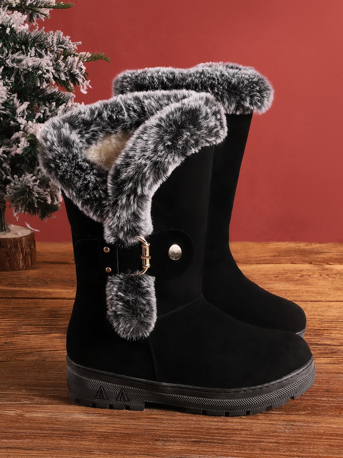 Simple Metal Wool Stitching And Velvet Warm Snow Snow Boots