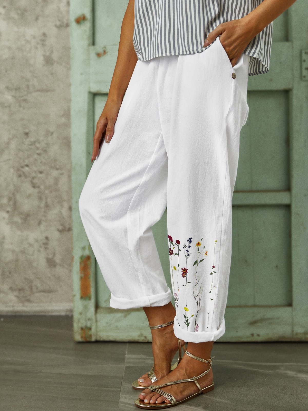 Cotton Floral Casual Trousers