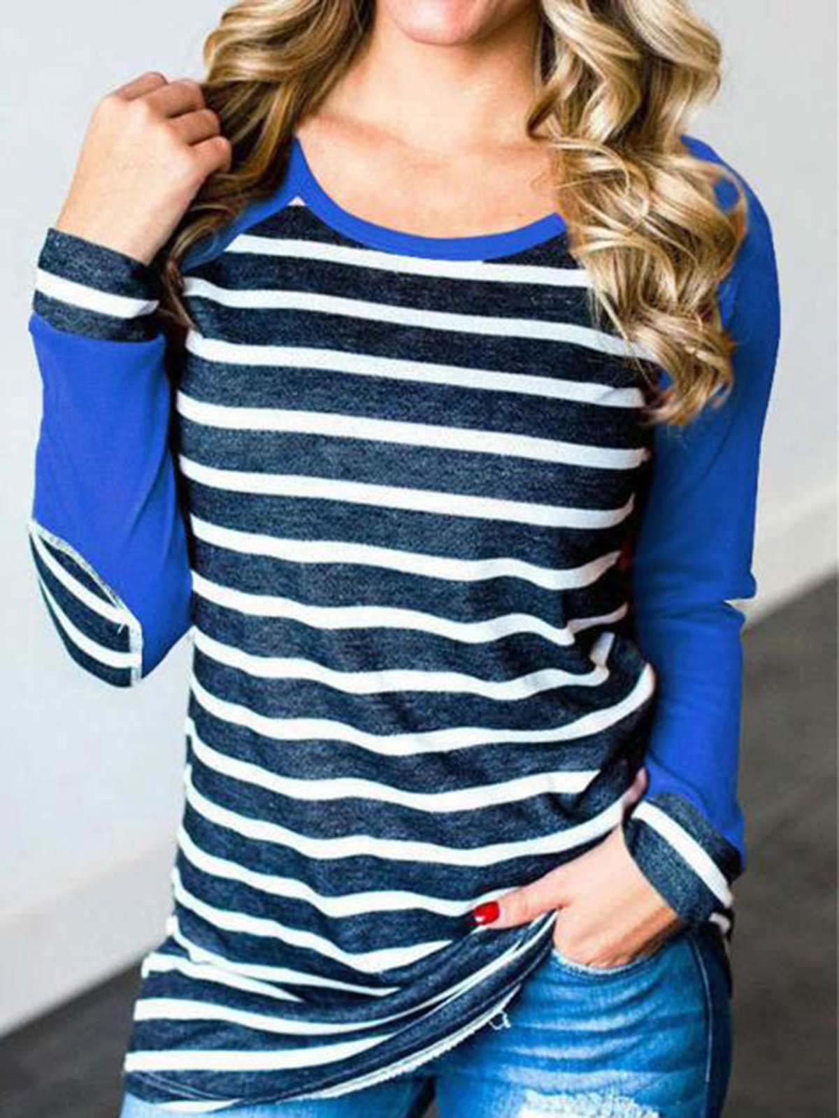 Striped Fit Crew Neck Causal Top