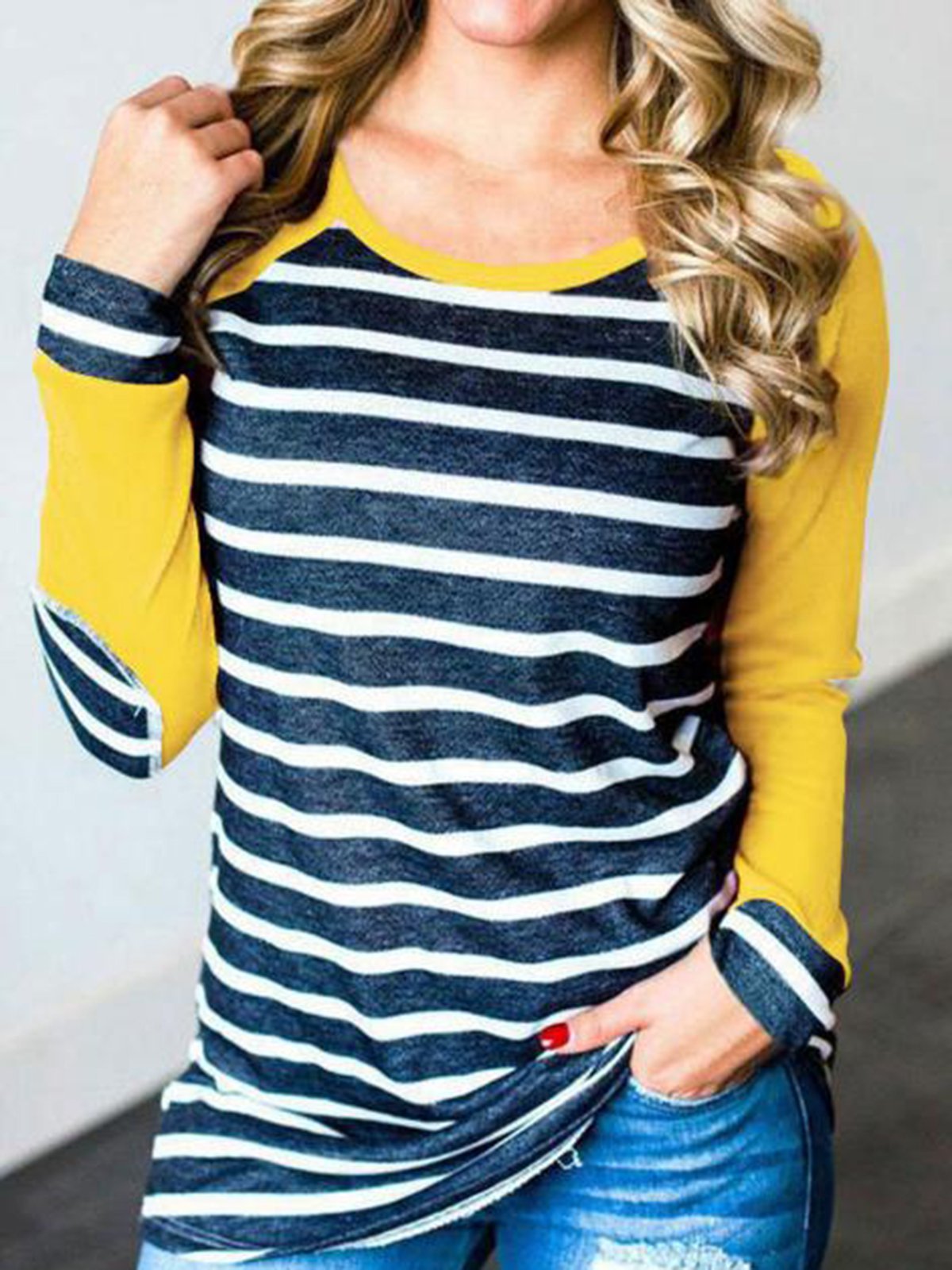 Striped Fit Crew Neck Causal Top