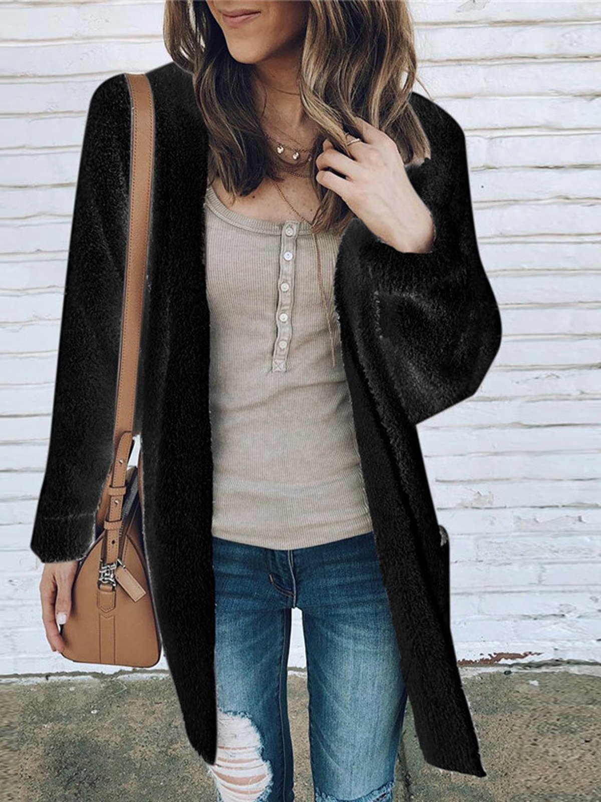 Solid Loose Pocket Mid Pattern Coat