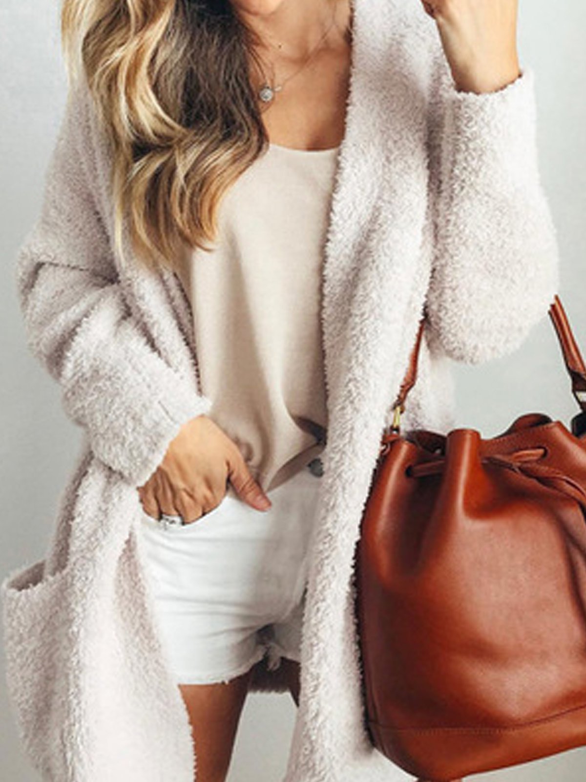 Solid Loose Pocket Mid Pattern Coat