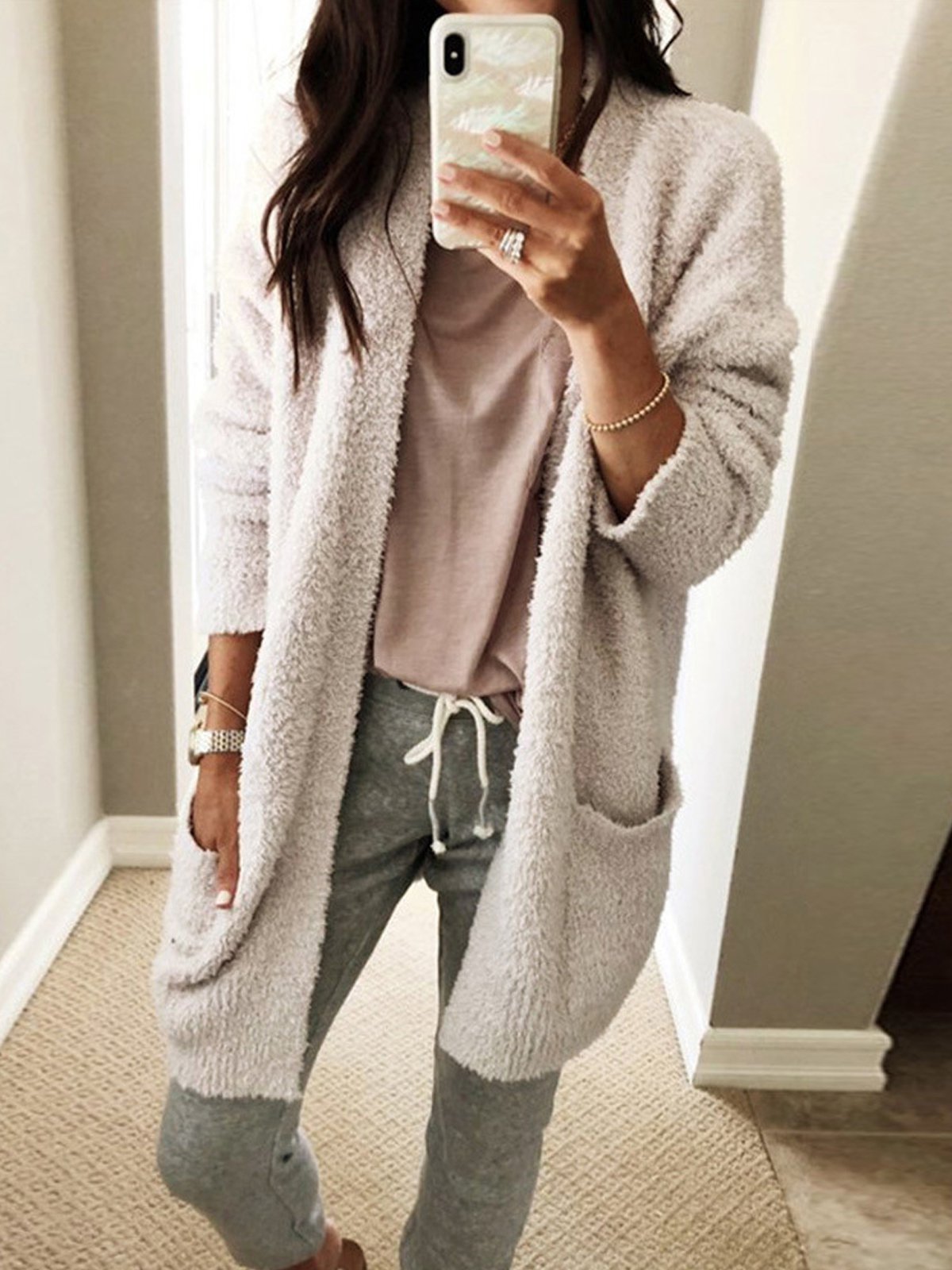 Solid Loose Pocket Mid Pattern Coat