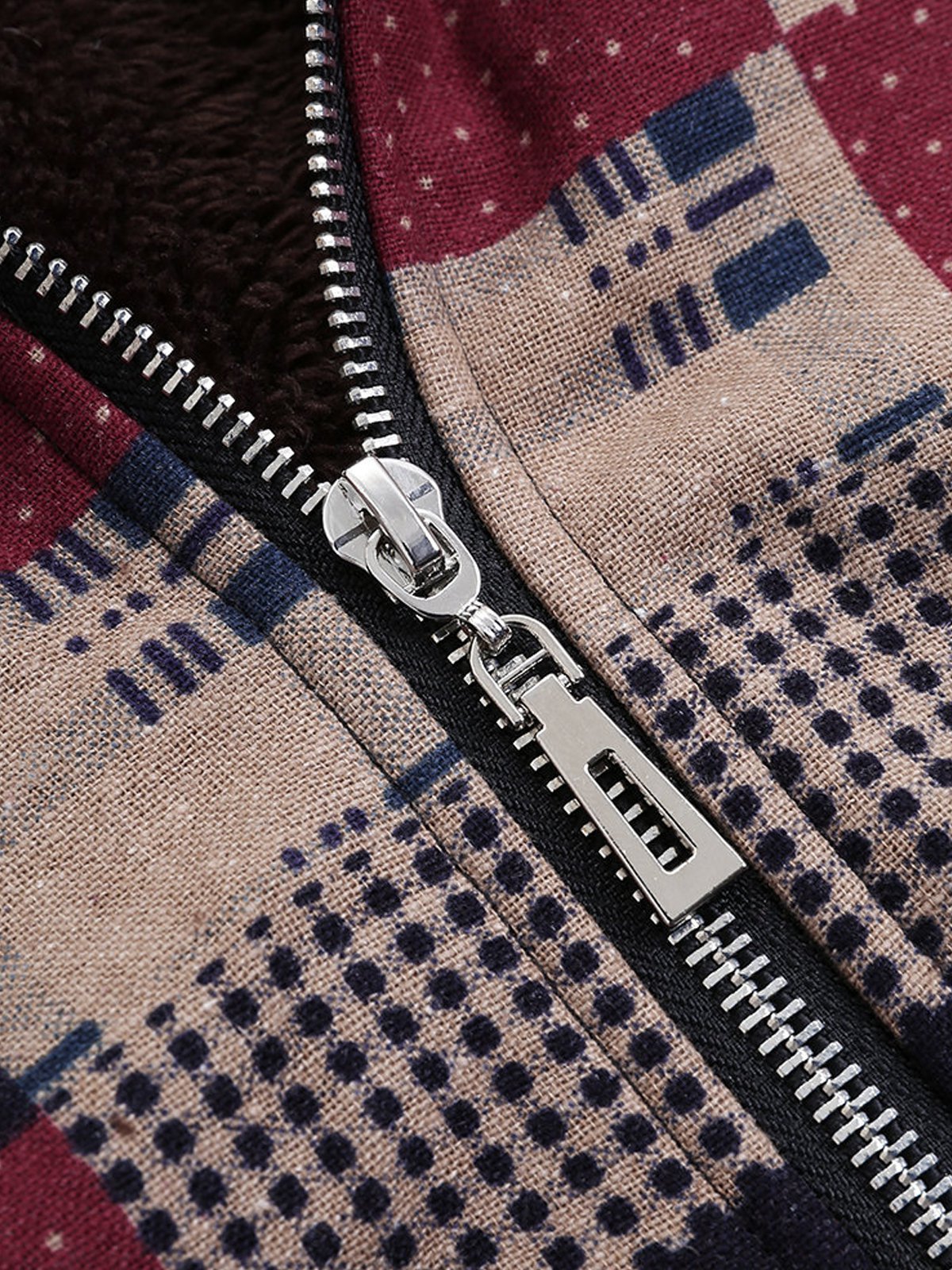Women Plaid Fleece Hooded Zipper Autumn Winter Coat