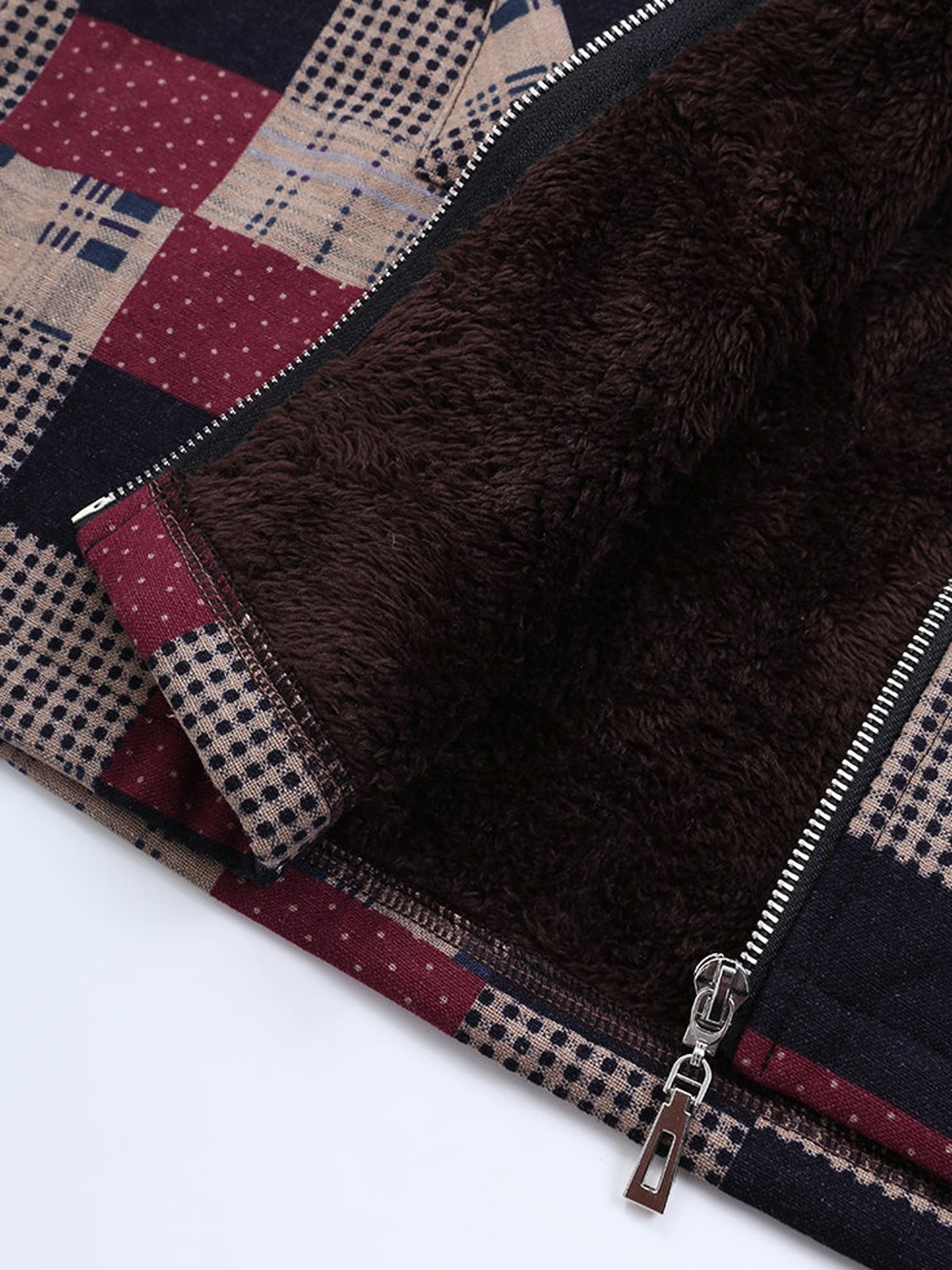 Women Plaid Fleece Hooded Zipper Autumn Winter Coat