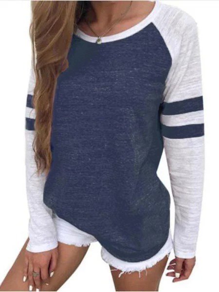 Crew Neck Casual Striped Loose Blouses