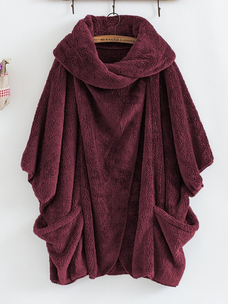 Casual Women Turtleneck Big Pockets Cloak Coats