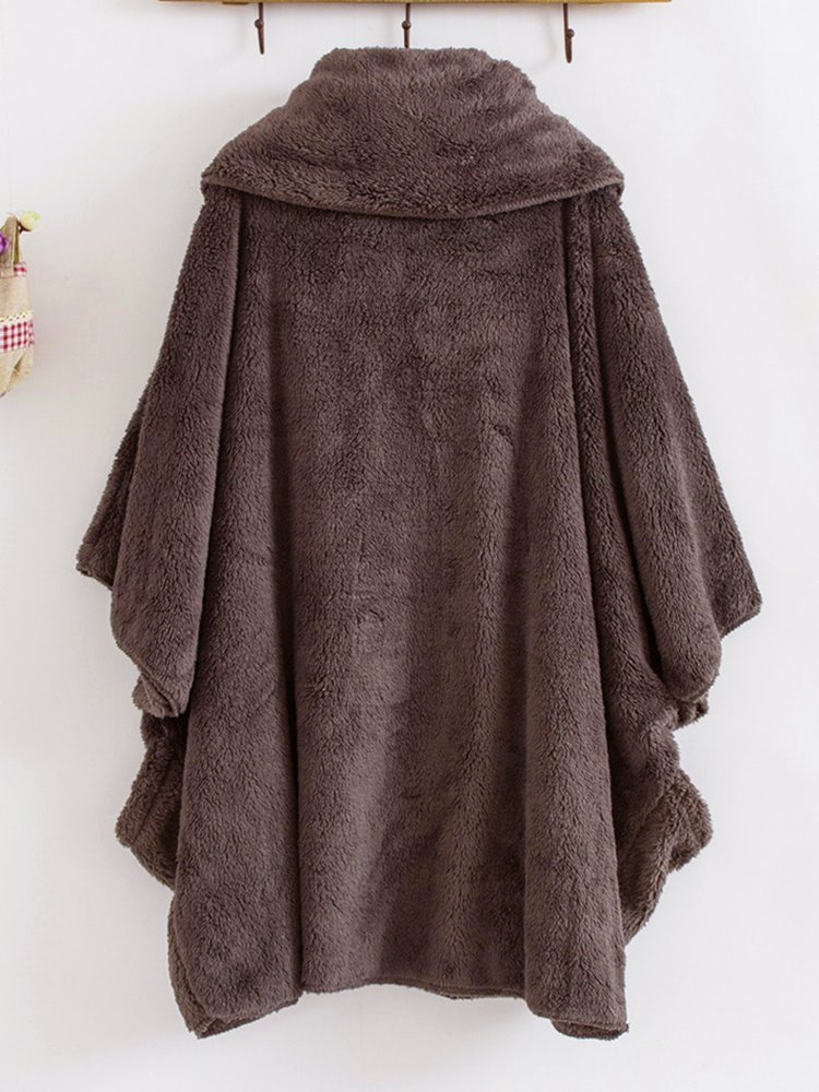 Casual Women Turtleneck Big Pockets Cloak Coats