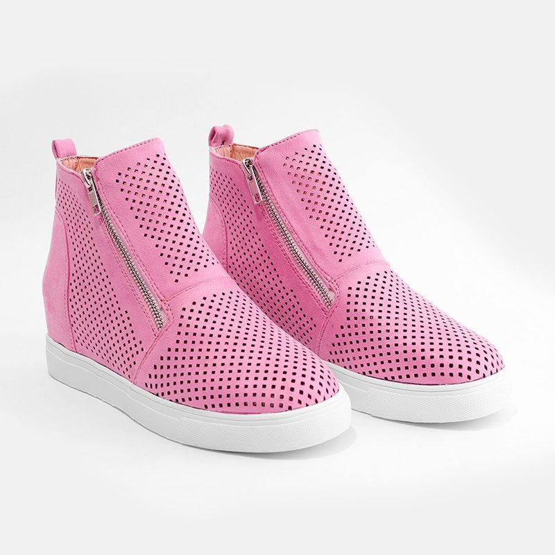 Breathable Hollow-out Wedges Sneakers Zipper Casual Wedge Heel Boots