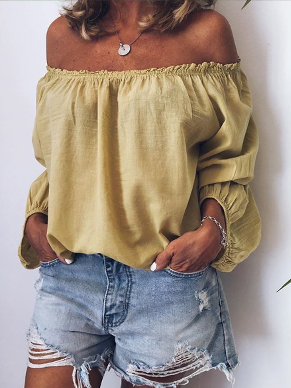 Casual Solid Loose Bamboo Blouses