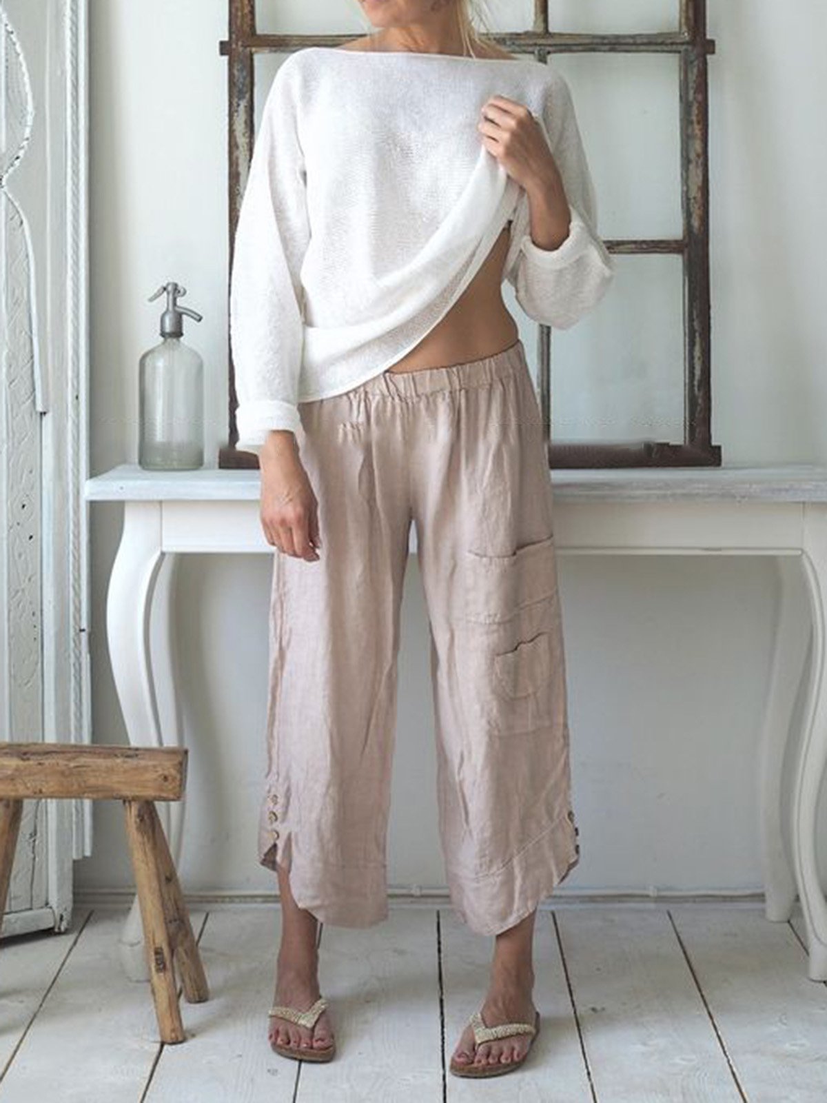 Solid Casual Loose Trousers