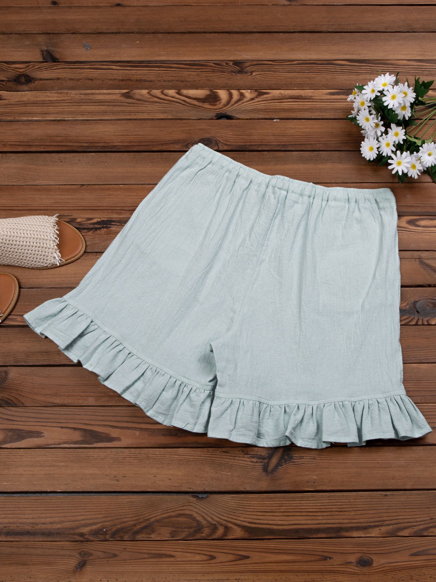 Cotton Solid Loose Shorts With Belt