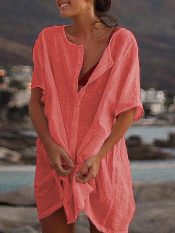 Casual V Neck Solid Loose Causal Dress