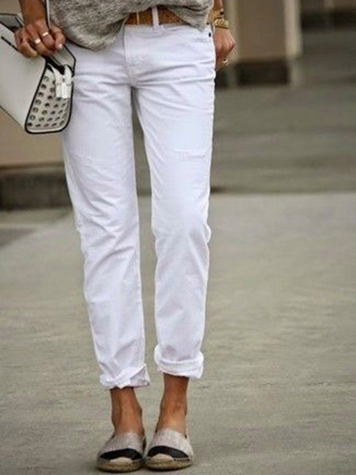 Cotton-Blend Solid Fit Trousers