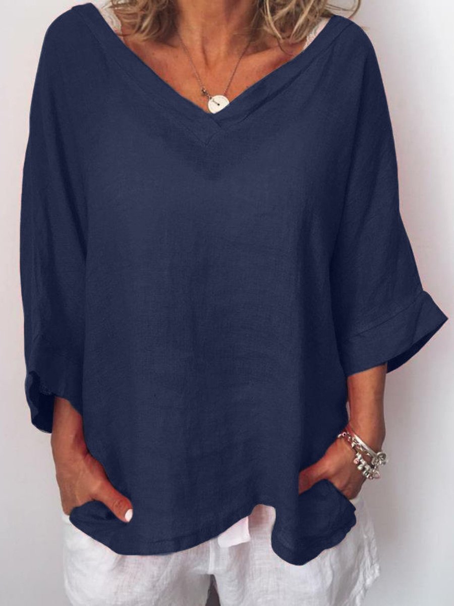 Solid Casual Loose Cotton Causal Top