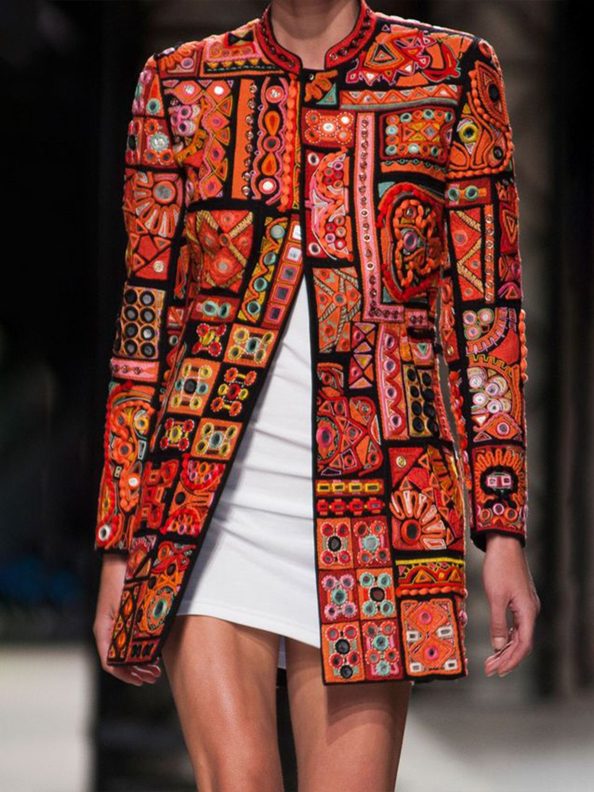 Orange Cotton-Blend Long Sleeve Graphic Jacket