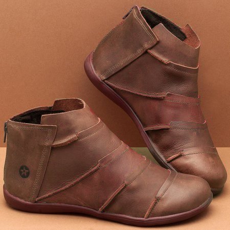 Pure Color Zipper Retro Booties