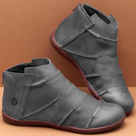 Pure Color Zipper Retro Booties