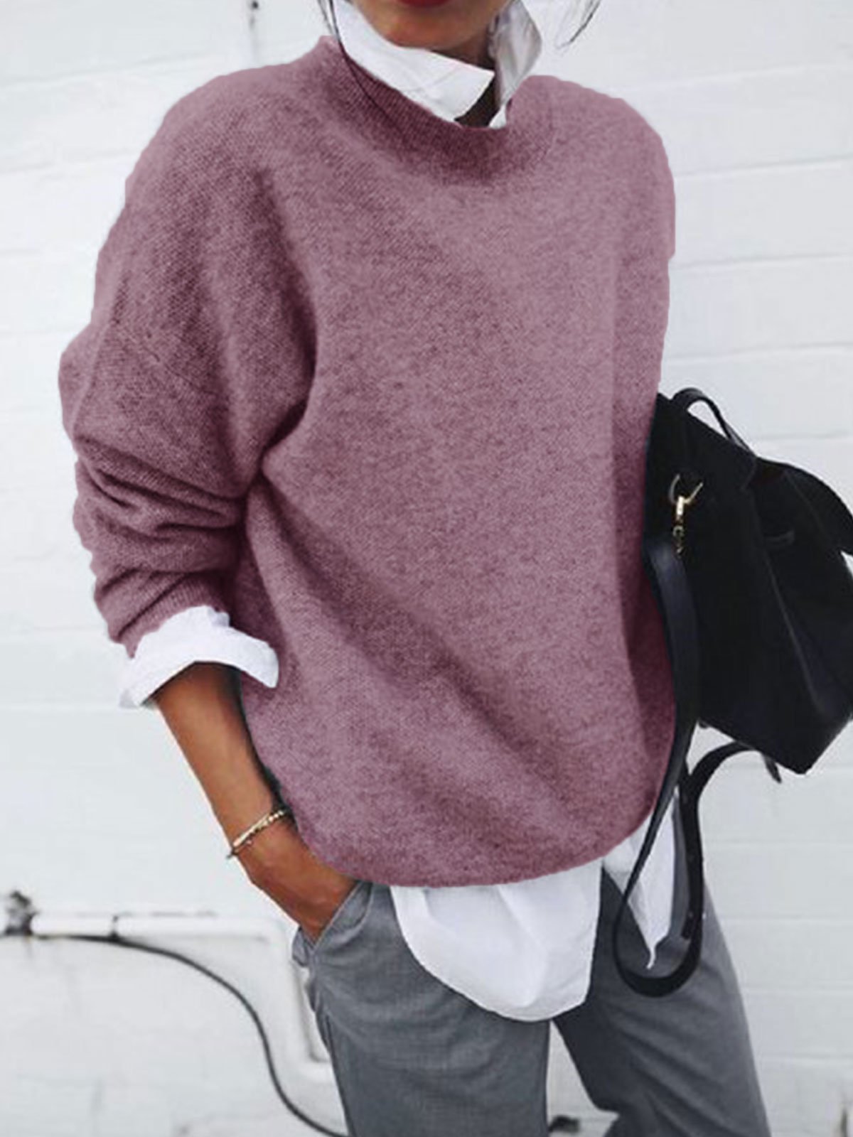 Casual Cotton-Blend Crew Neck Sweaters