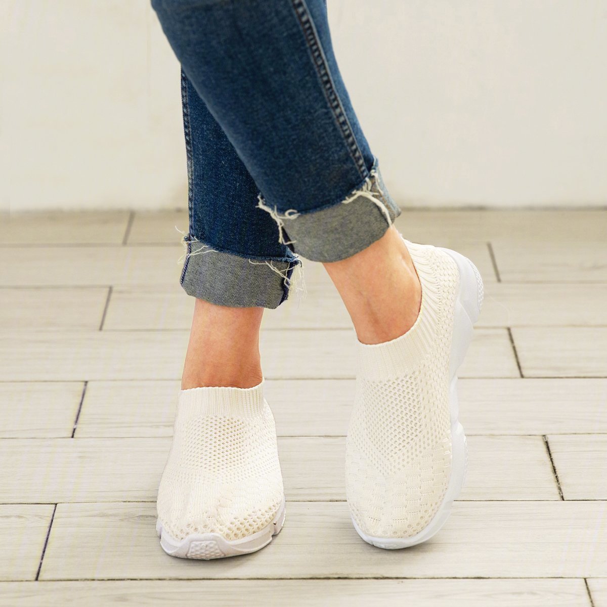 Women Breathable Elastic Cloth Sneakers Platform Slip On Sneakers