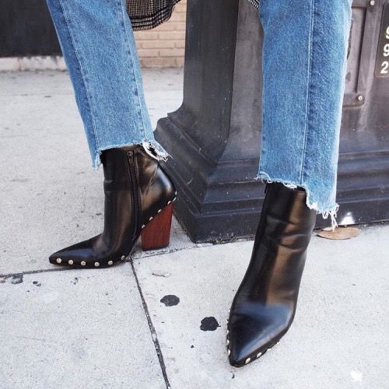 Women Chunky Heel Pointed Toe Boots