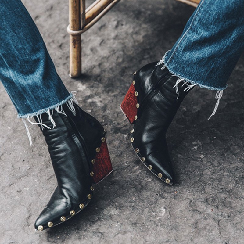 Women Chunky Heel Pointed Toe Boots