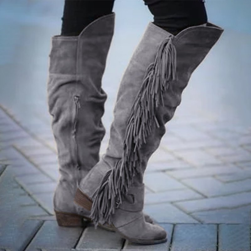 Low Heel Suede Winter Tassel Boots