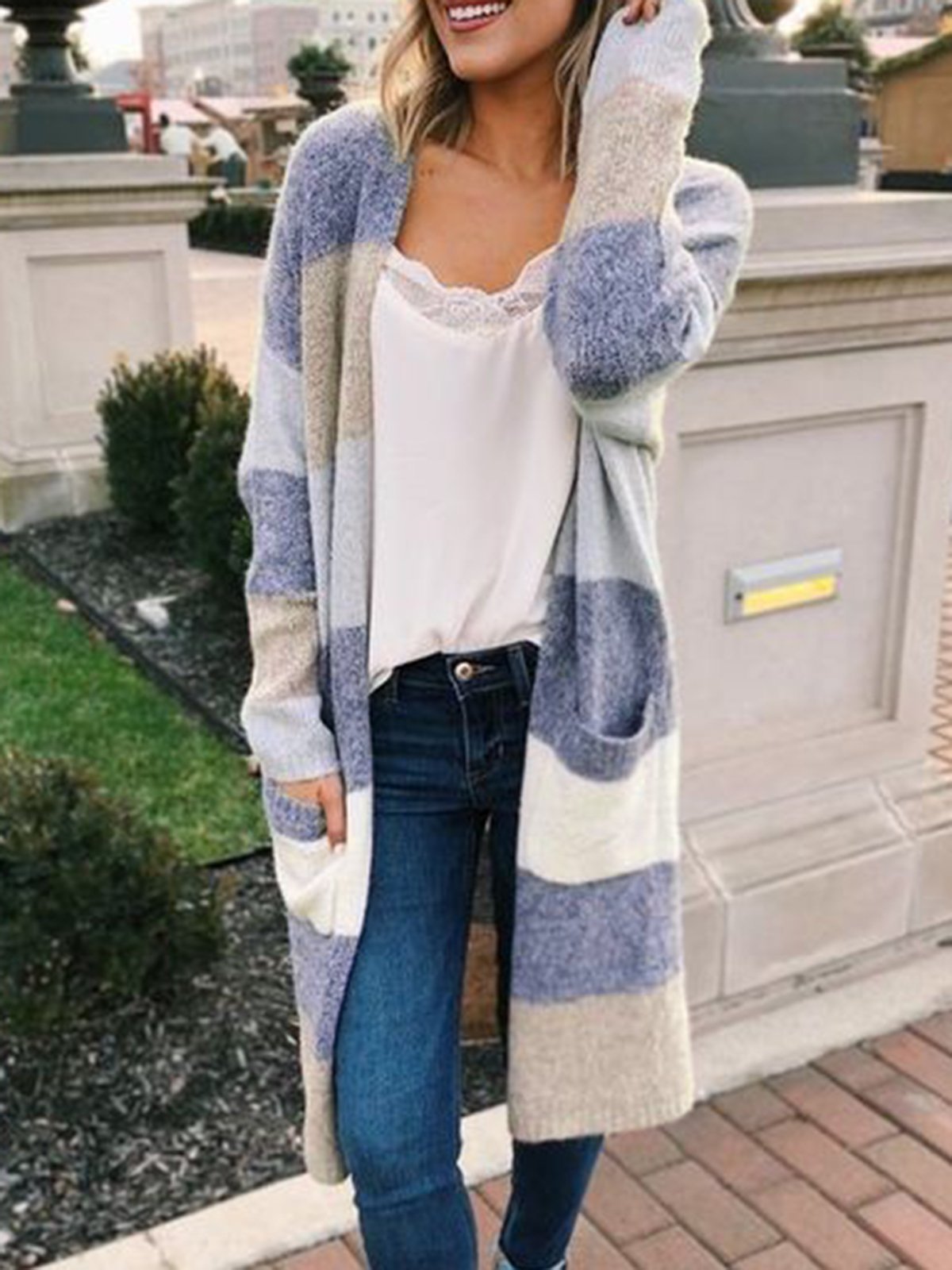 Knitted Stripes Casual Jacket
