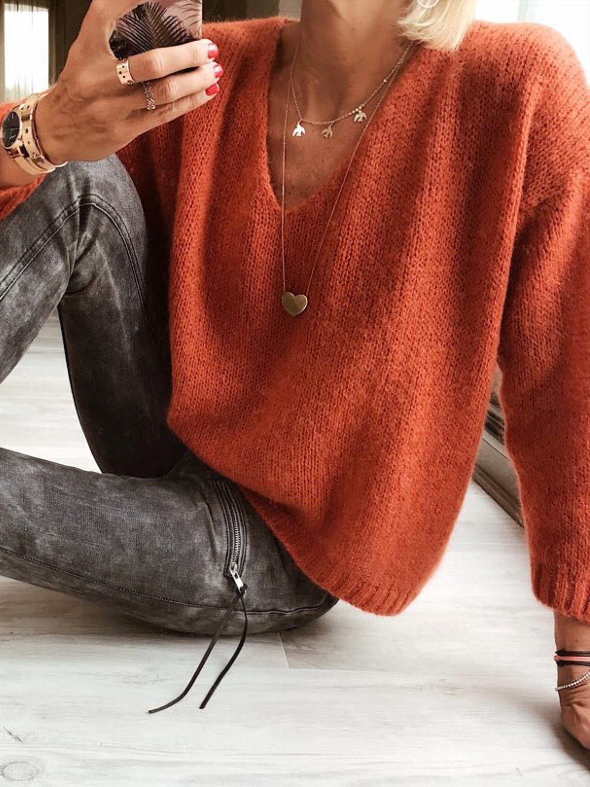 Casual Plain V Neck Wool-Blend Sweaters