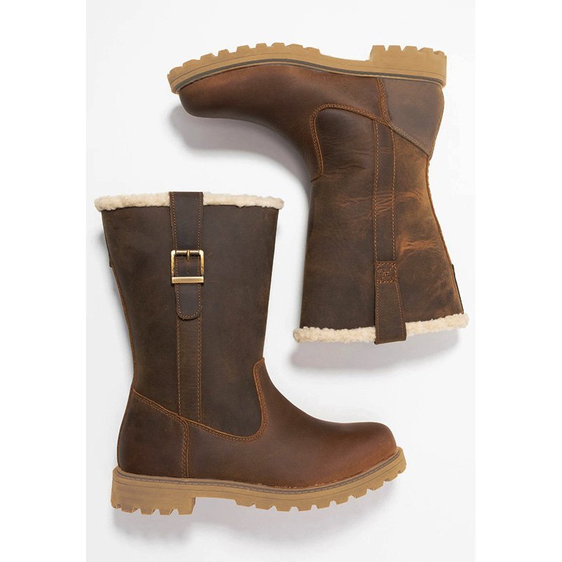Women Slide Snow Boots Pu Working Chunky Heel Winter Shoes