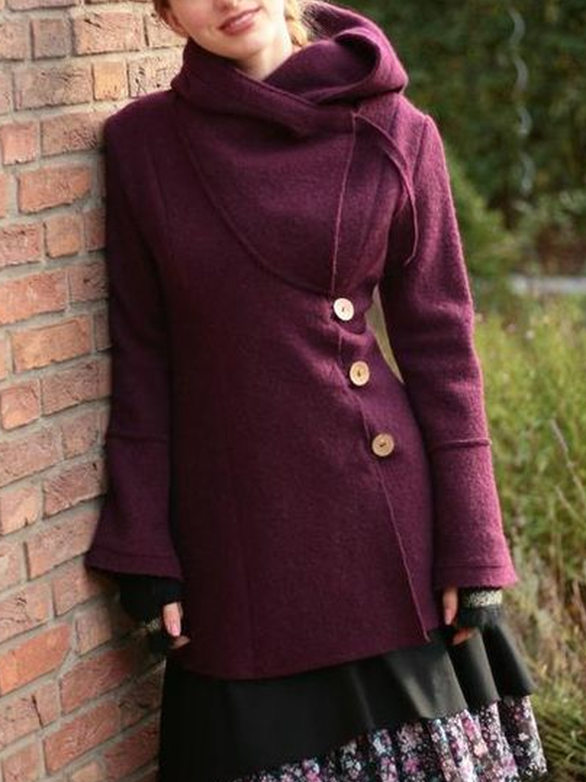 Cotton-Blend Solid Hooded Casual Coats