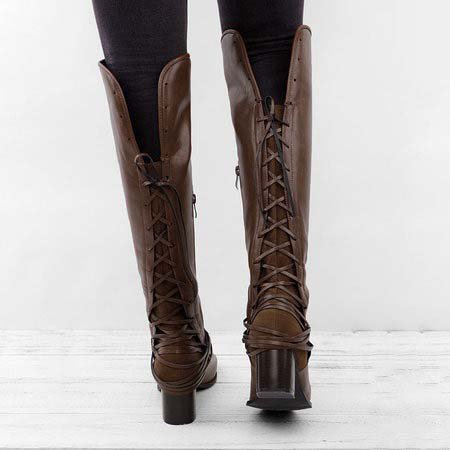 Women Vintage Lace Up Boots European Style Bandage Above Knee Boots