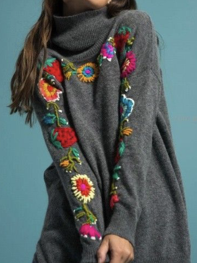 Gray Holiday Floral Long Sleeve Jumper