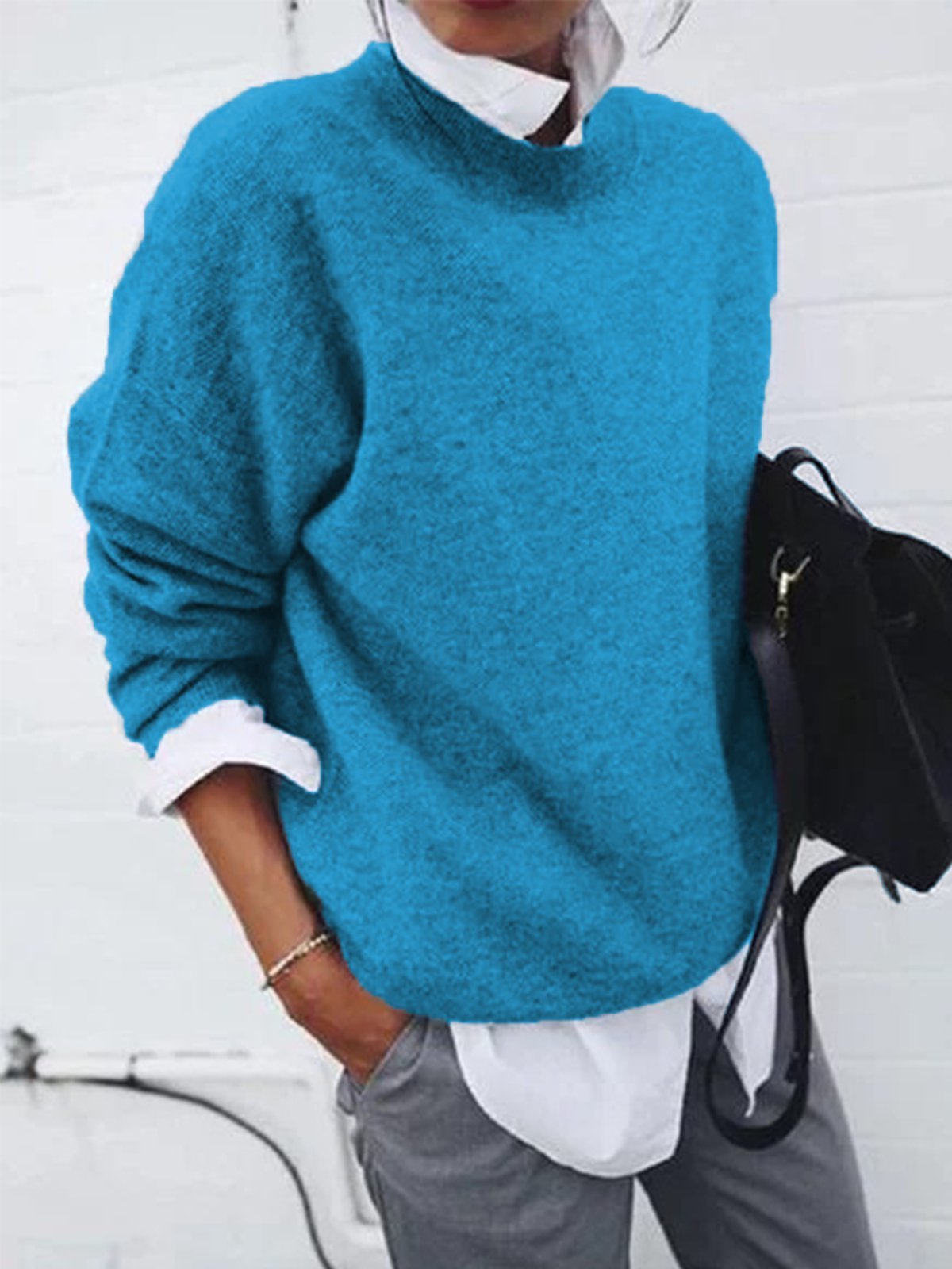 Casual Cotton-Blend Crew Neck Sweaters