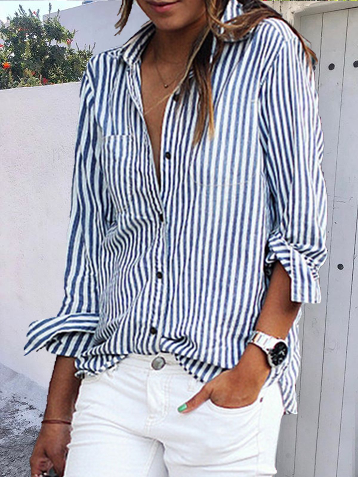 Striped Casual Loose Cotton Blouses