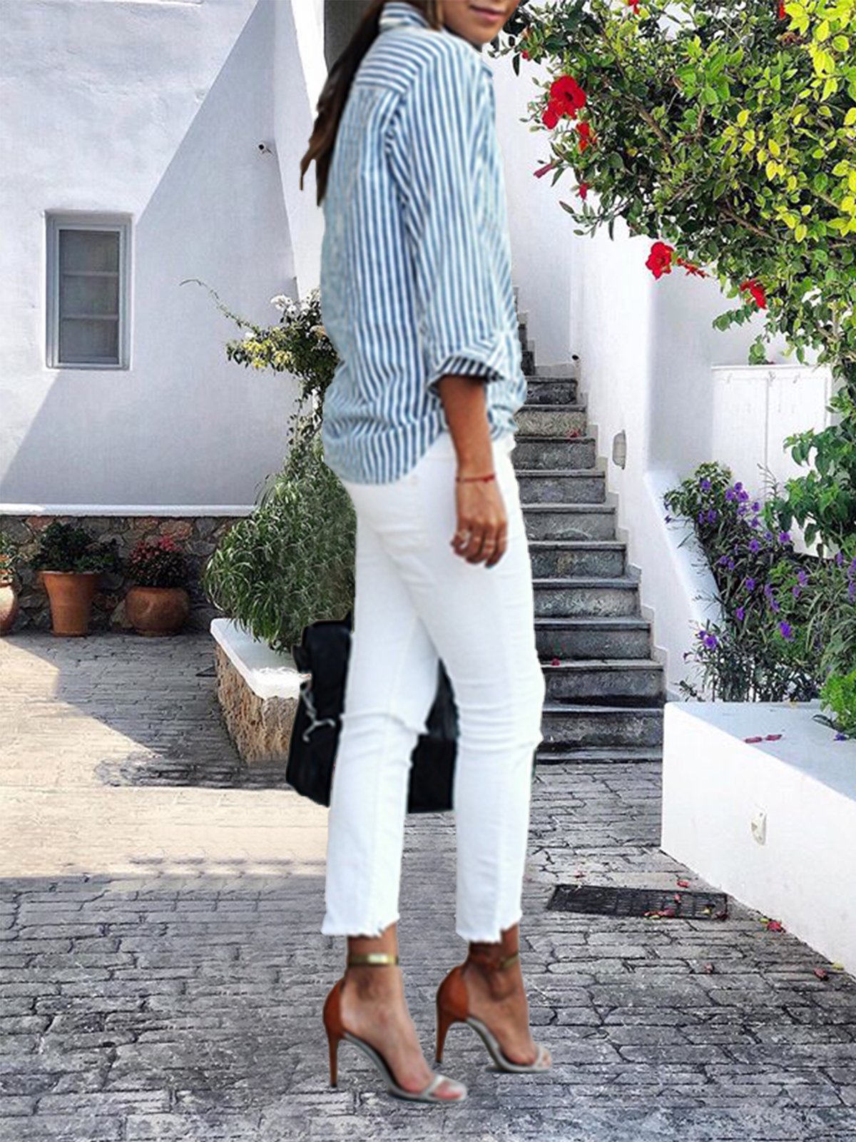 Striped Casual Loose Cotton Blouses