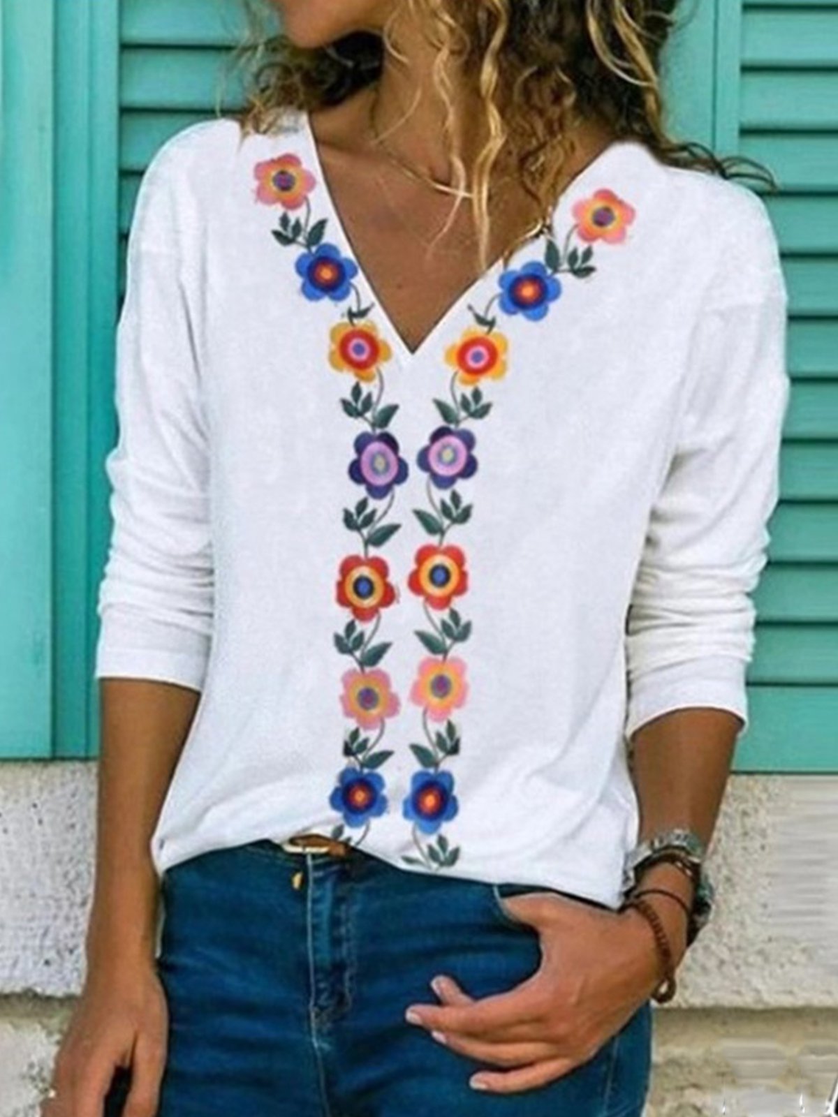 V Neck Casual Abstract Causal Top