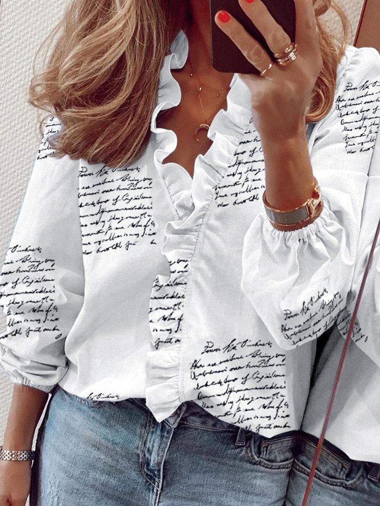 Polyester Fibre V Neck Floral Loose Blouses