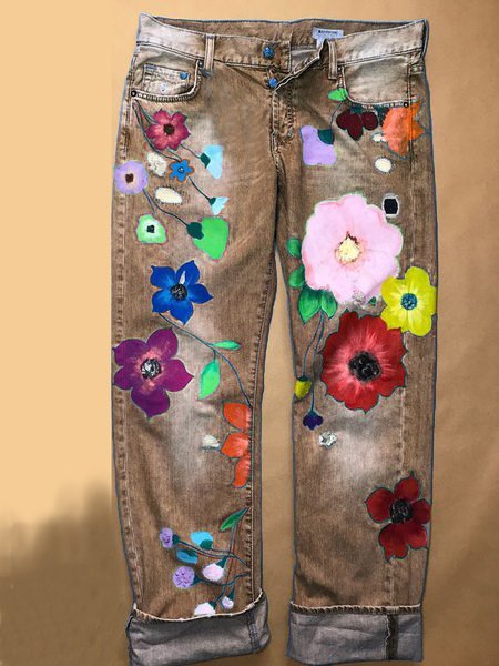 Casual Floral Loose Denim&jeans